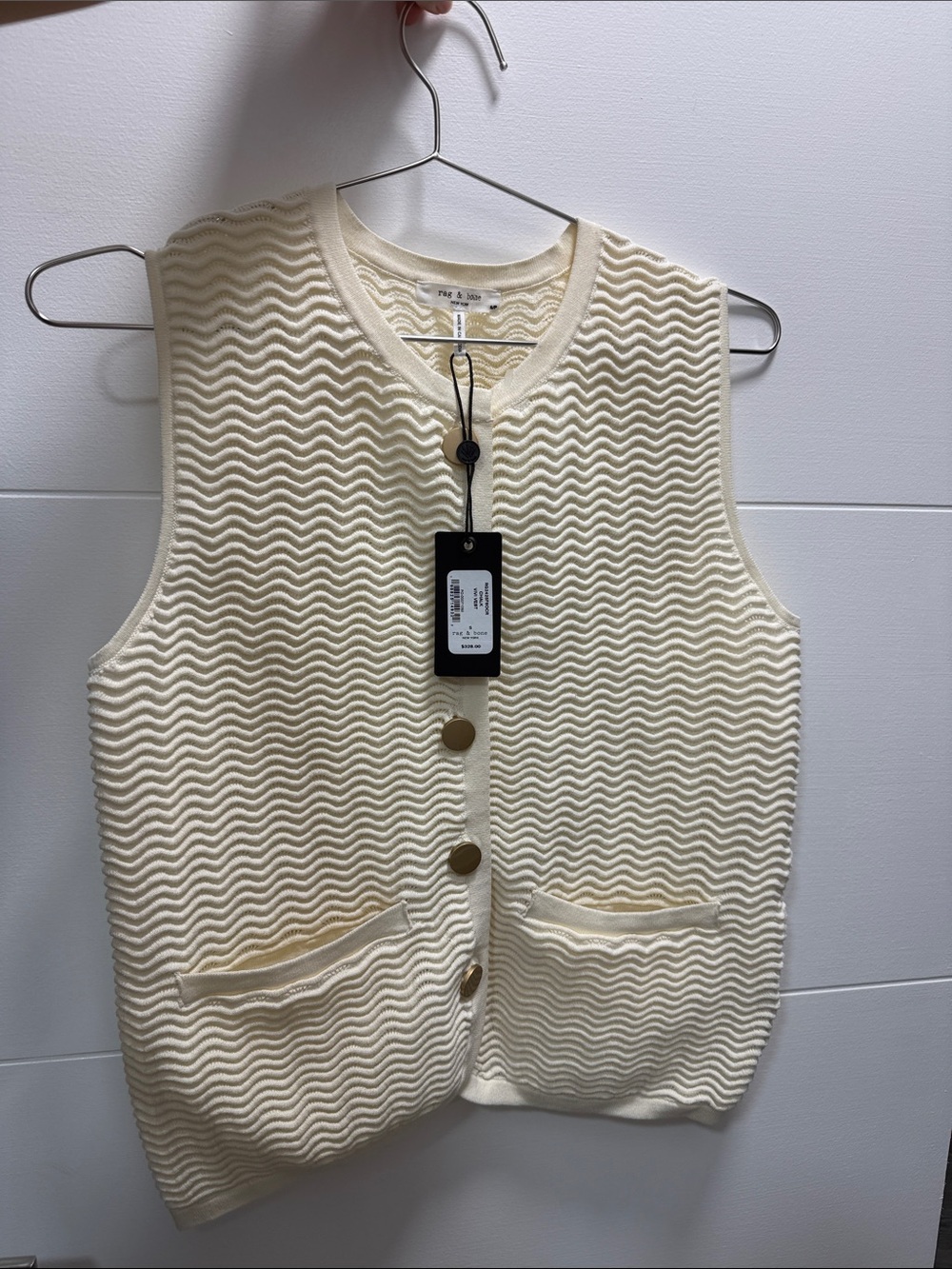 rag & bone Cream Wavy Knit Button Vest